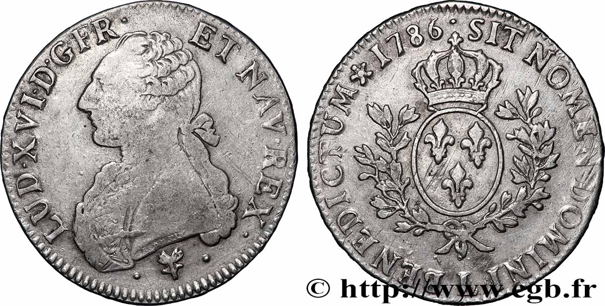 LOUIS XVI Écu aux branches d&nbsp;olivier 1786 Bayonne TB+/TTB