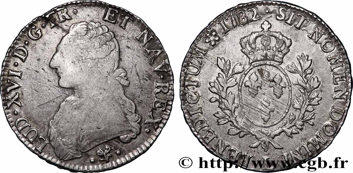 LOUIS XVI Écu aux branches d&nbsp;olivier 1782 Bayonne TB+
