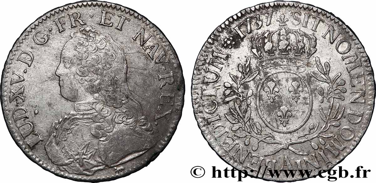 LOUIS XV DIT LE BIEN AIMÉ Écu aux branches d&nbsp;olivier, buste habillé 1737 Paris TTB