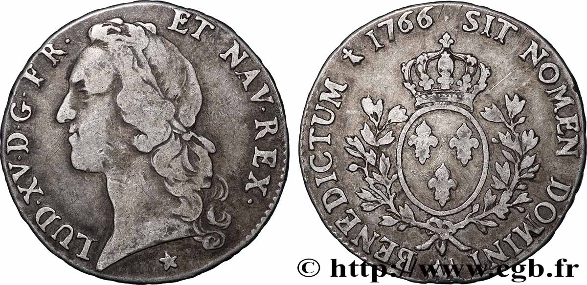 LOUIS XV DIT LE BIEN AIMÉ Écu aux branches d’olivier, tête ceinte d’un bandeau 1766 Metz TB+