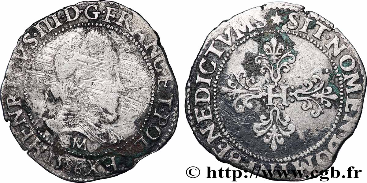 HENRI III Franc au col fraisé 1586 Toulouse TB