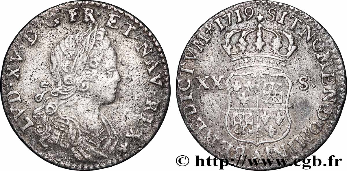 LOUIS XV DIT LE BIEN AIMÉ XX sols de Navarre 1719 Paris TTB/TB+