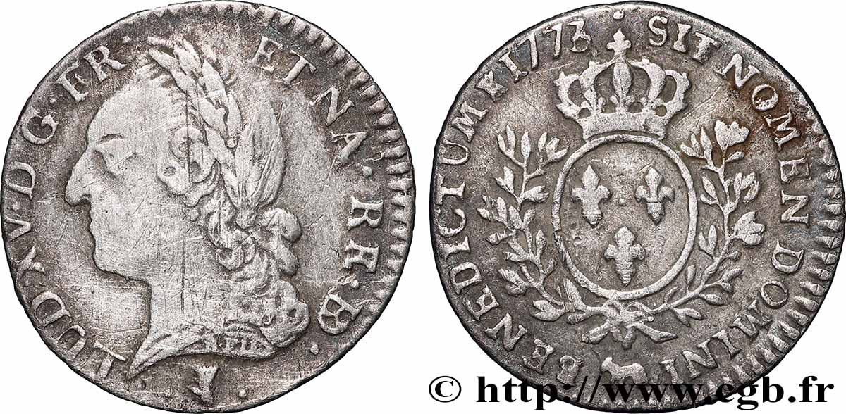 LOUIS XV DIT LE BIEN AIMÉ Dixième d’écu aux branches d’olivier, buste lauré 1773 Pau TB+