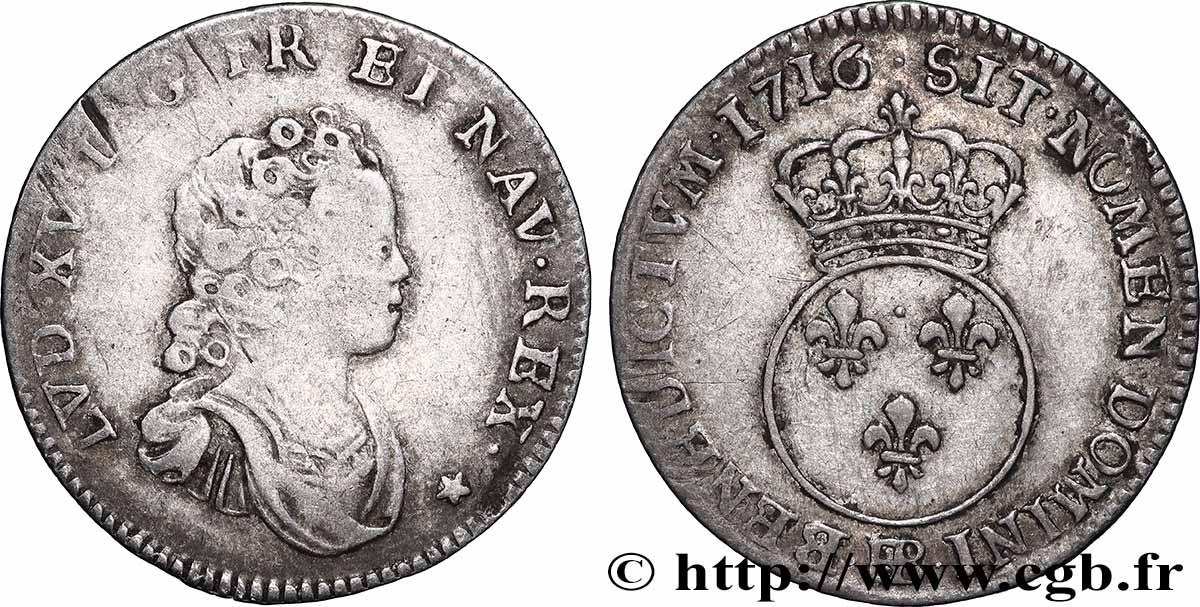 LOUIS XV &nbsp;THE WELL-BELOVED&nbsp; Dixième d&nbsp;écu dit &nbsp;vertugadin&nbsp; 1716 Strasbourg fSS