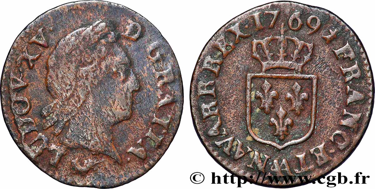 LOUIS XV DIT LE BIEN AIMÉ Liard dit “à la vieille tête” 1769 Metz TB/TB+
