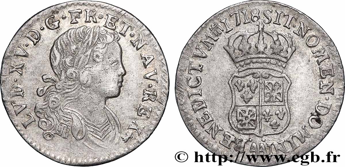 LOUIS XV &nbsp;THE WELL-BELOVED&nbsp; Dixième d&nbsp;écu dit &nbsp;de France-Navarre&nbsp; 1718 Metz SS