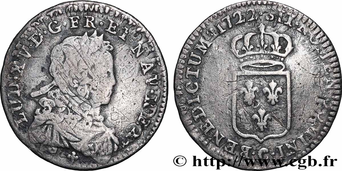 LOUIS XV DIT LE BIEN AIMÉ Sixième d&nbsp;écu de France 1722 Caen TB+