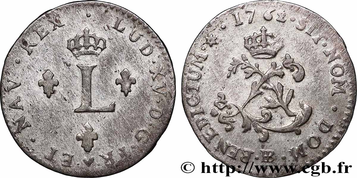 LOUIS XV DIT LE BIEN AIMÉ Double sol de billon 1762 Strasbourg TTB