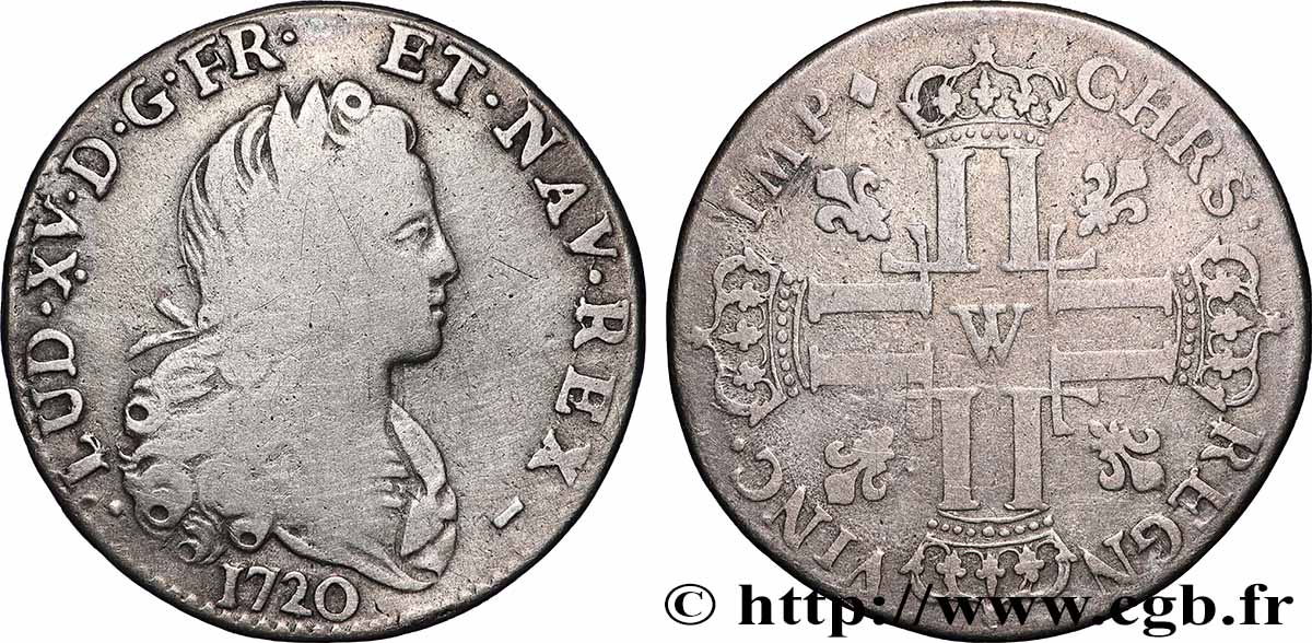 LOUIS XV DIT LE BIEN AIMÉ Louis d’argent à la croix aux huit L couronnées 1720 Lille TB+