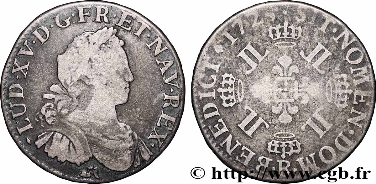 LOUIS XV &nbsp;THE WELL-BELOVED&nbsp; Demi-écu à la croix fleurdelisée couronnée et aux huit L 1725 Rouen VF