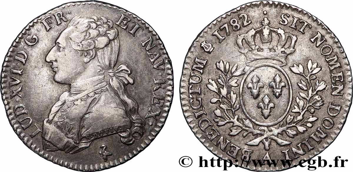 LOUIS XVI Cinquième d&nbsp;écu aux branches d&nbsp;olivier 1782 Paris XF