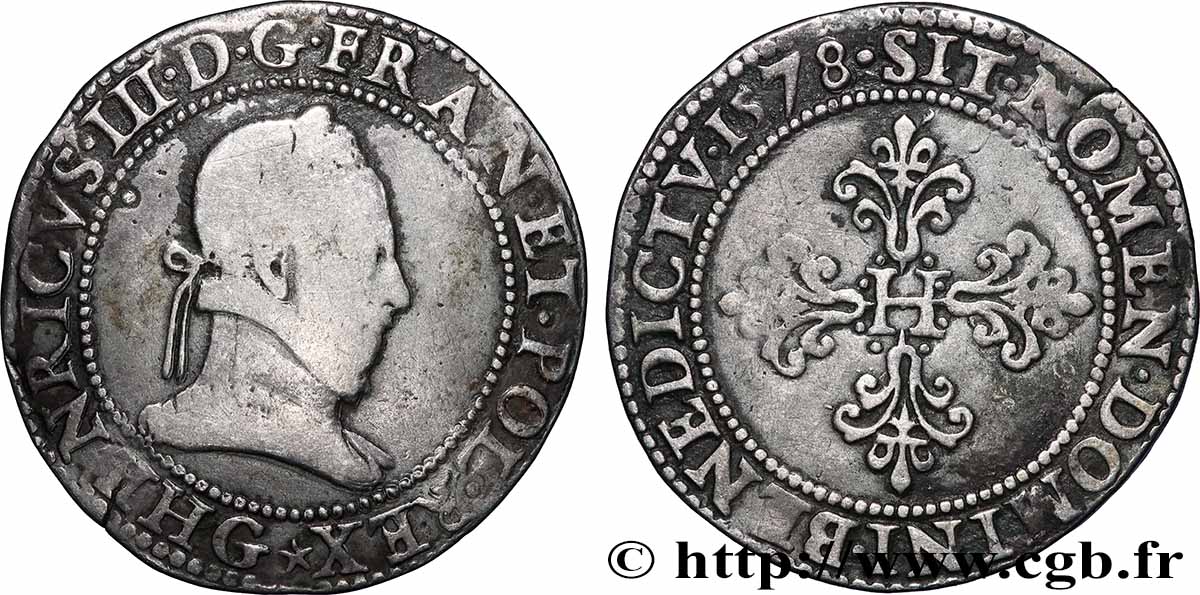 HENRY III Franc au col plat 1578 Poitiers fSS/SS