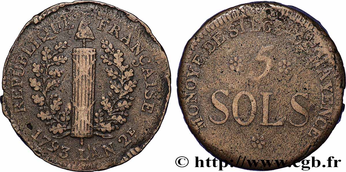 SIÈGE DE MAYENCE 5 sols 1793 Mayence TB+