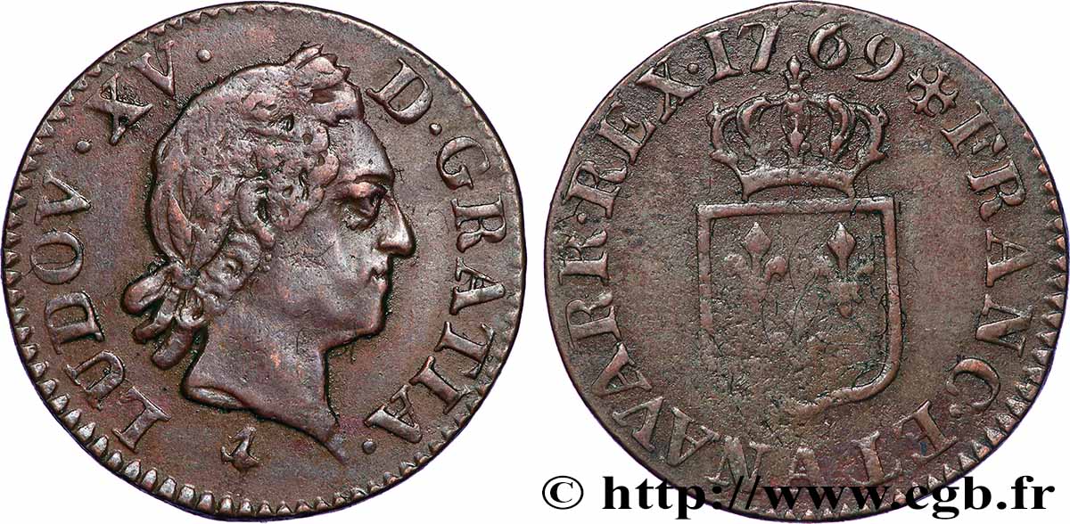 LOUIS XV DIT LE BIEN AIMÉ Liard dit &nbsp;à la vieille tête&nbsp; 1769 Paris TTB/TB+