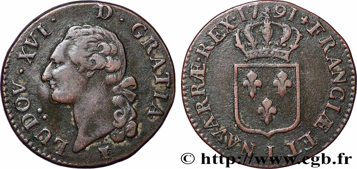 LOUIS XVI (MONARQUE CONSTITUTIONNEL)  Sol dit &nbsp;à l&nbsp;écu&nbsp; 1791 Limoges TTB