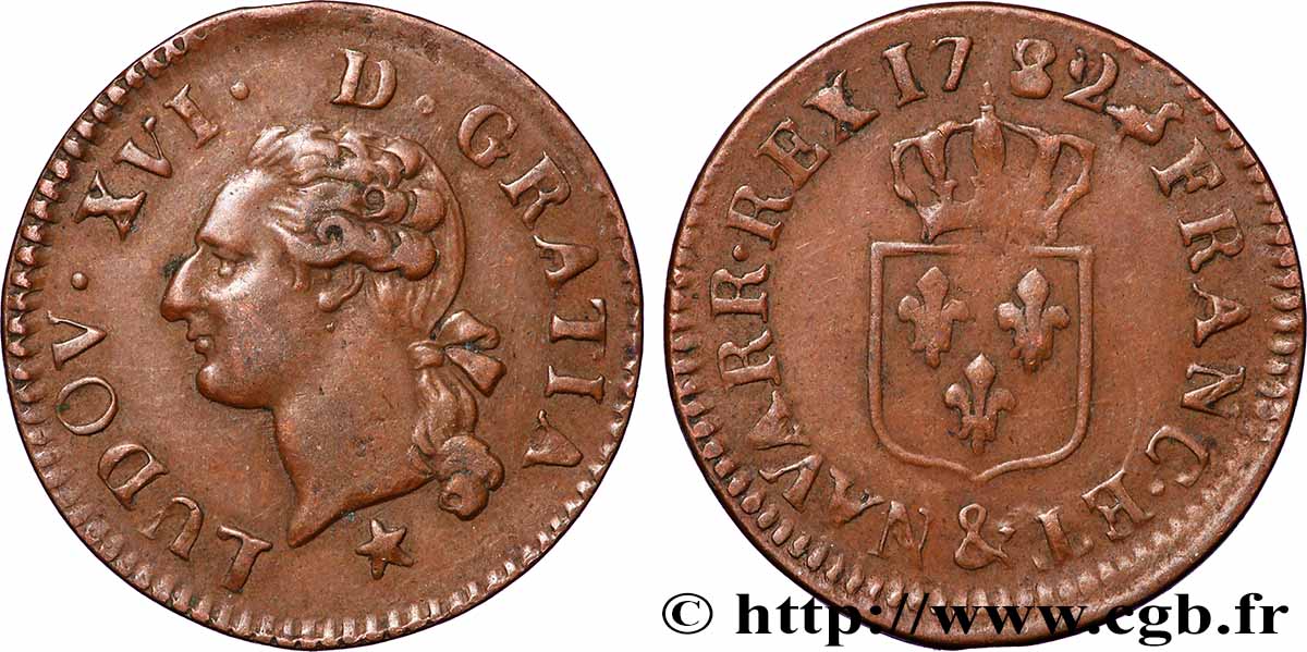 LOUIS XVI Liard dit &nbsp;à l&nbsp;écu&nbsp; 1782 Aix-en-Provence TTB/TB+