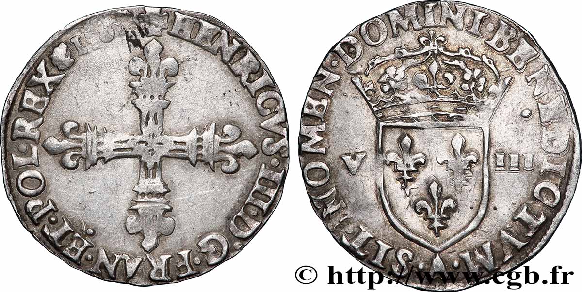 HENRI III Huitième d&nbsp;écu, croix de face 1[589] Paris TTB