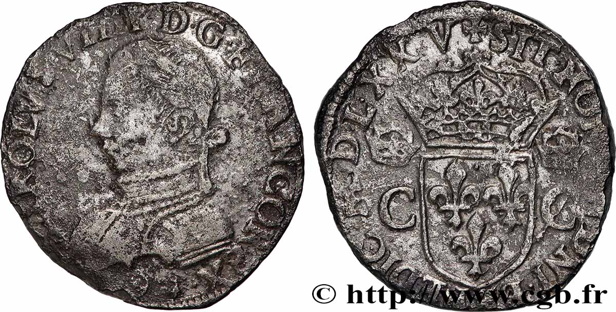 HENRY III. COINAGE AT THE NAME OF CHARLES IX Teston, 2e type 1575(MDLXXV) Rennes S/fSS