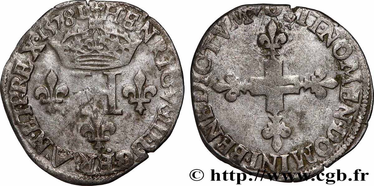 HENRI III Double sol parisis, 2e type 1578 Limoges TB+