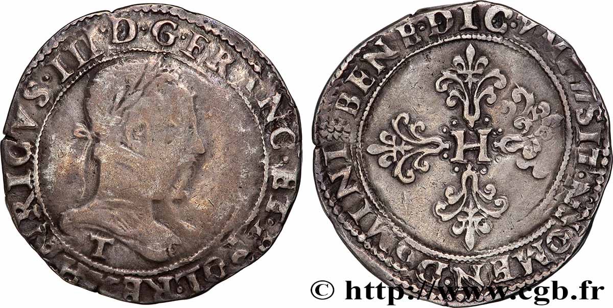 HENRI III Franc au col plat 1577 Nantes TB/TTB