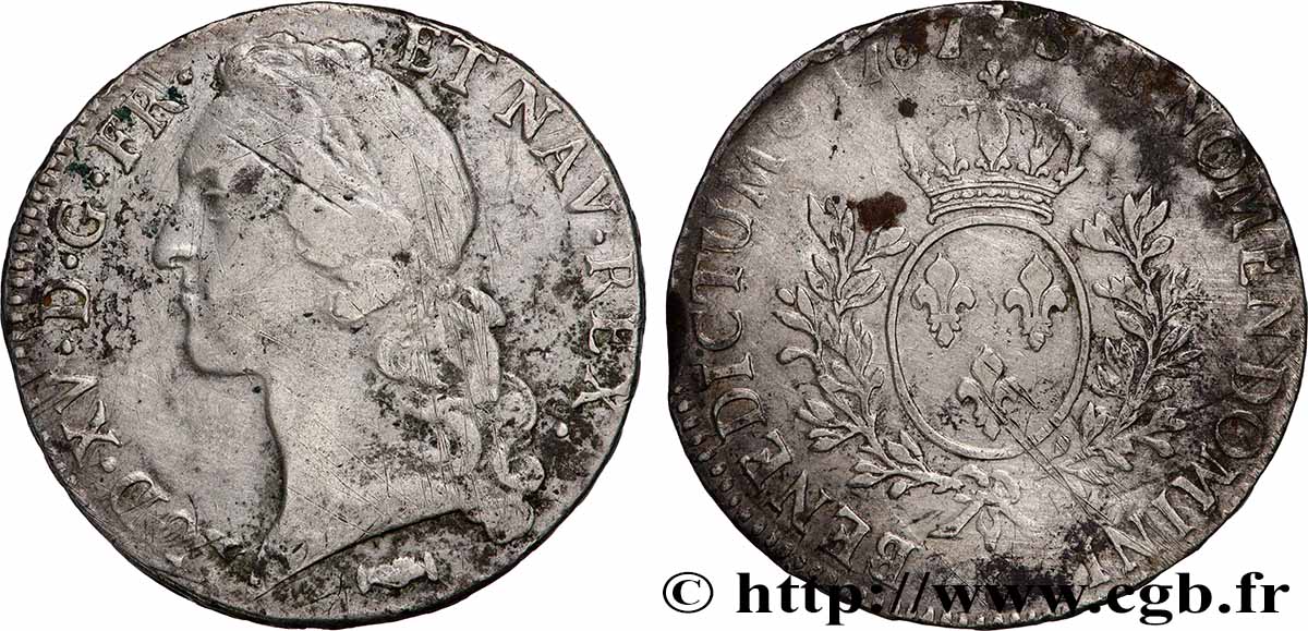 LOUIS XV DIT LE BIEN AIMÉ Écu aux branches d’olivier, tête ceinte d’un bandeau 1767 Bordeaux TB+