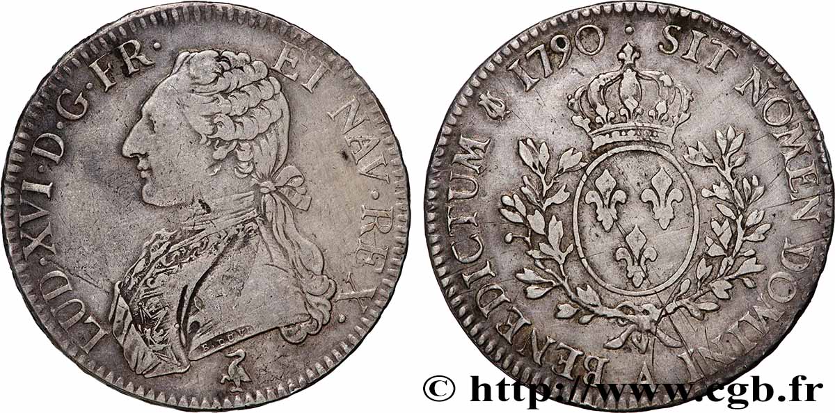 LOUIS XVI Écu aux branches d&nbsp;olivier 1790 Paris TB+/TTB