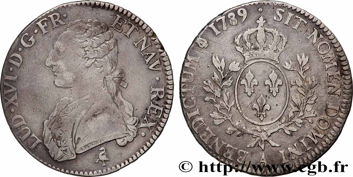 LOUIS XVI Écu aux branches d&nbsp;olivier 1789 Paris TB+