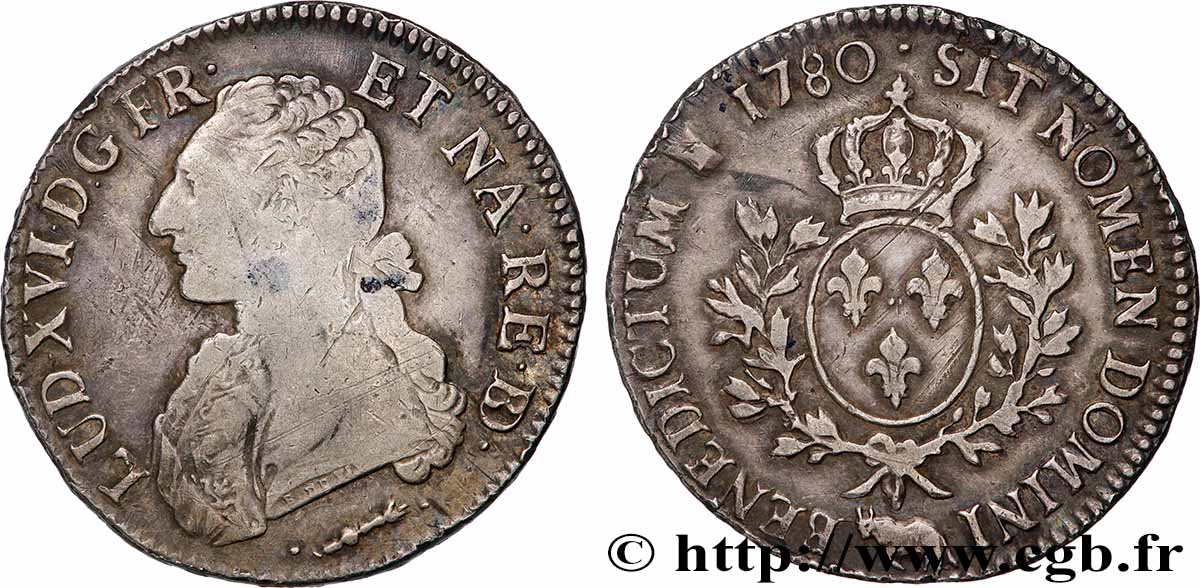 LOUIS XVI Écu aux branches d&nbsp;olivier 1780 Pau TB