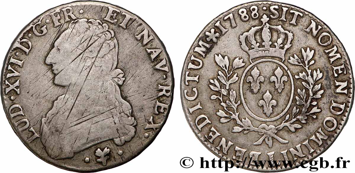 LOUIS XVI Écu aux branches d&nbsp;olivier 1788 Bayonne TB/TB+