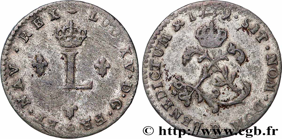 LOUIS XV DIT LE BIEN AIMÉ Double sol de billon 1739 Rouen TTB