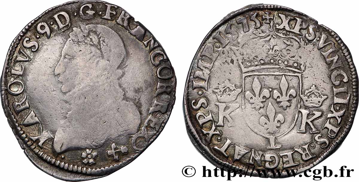 HENRI III. MONNAYAGE AU NOM DE CHARLES IX Teston, 4e type 1575 Bayonne TB+