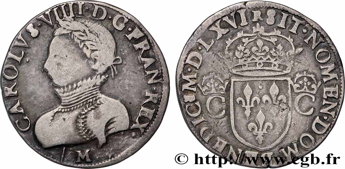 CHARLES IX Teston, 2e type 1566 Toulouse TB+
