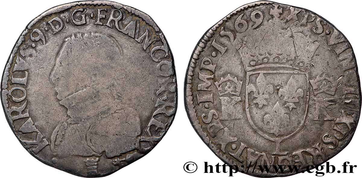 CHARLES IX Teston, 4e type 1569 Bayonne TB