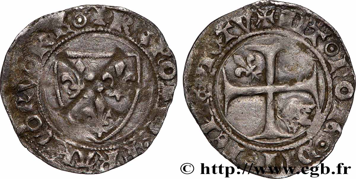 CHARLES VI LE FOU OU LE BIEN AIMÉ Demi-blanc dit &nbsp;demi-guénar&nbsp; n.d. Troyes ? TB+