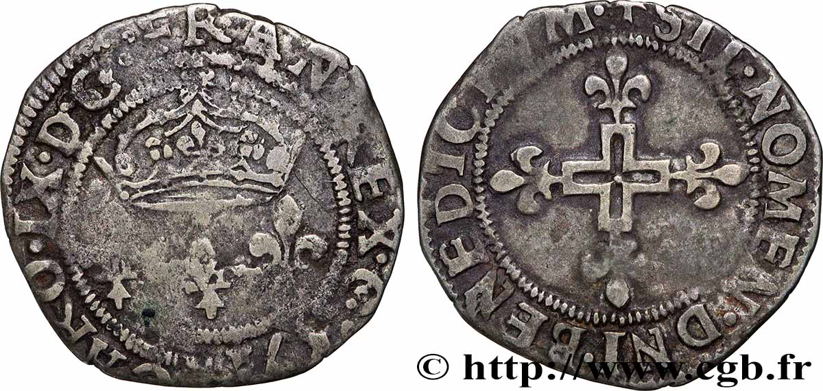 CHARLES IX Double sol parisis, 1er type s.m. Aix-en-Provence TB