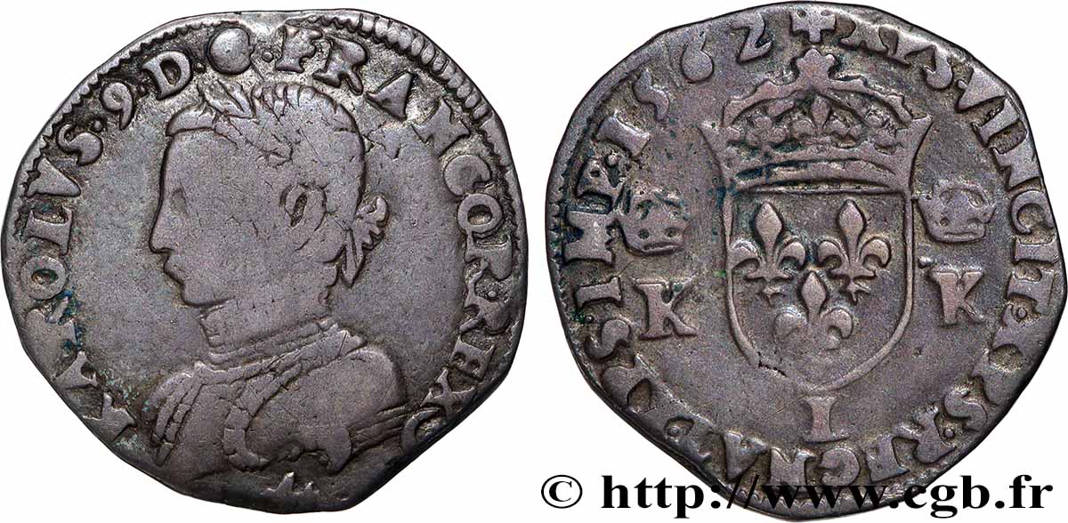 CHARLES IX Demi-teston, 4e type 1562 Bayonne TB/TB+
