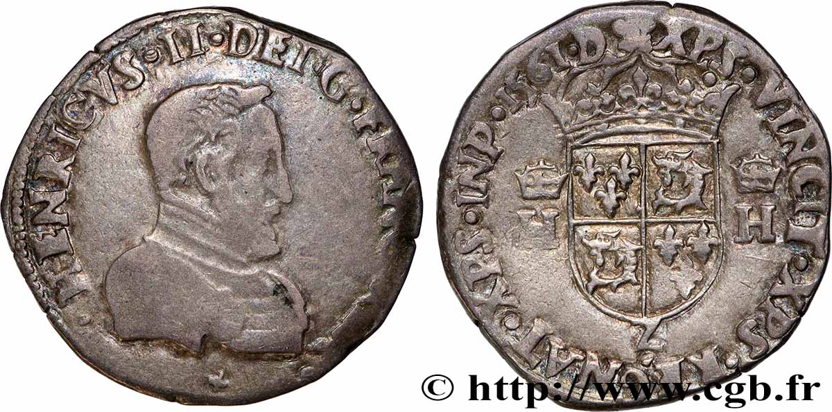 CHARLES IX. MONNAYAGE AU NOM DE HENRI II Teston du Dauphiné à la tête nue 1561 Grenoble TB+/TTB
