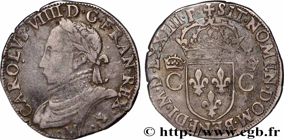CHARLES IX Teston, 10e type 1574 Toulouse TB+/TTB