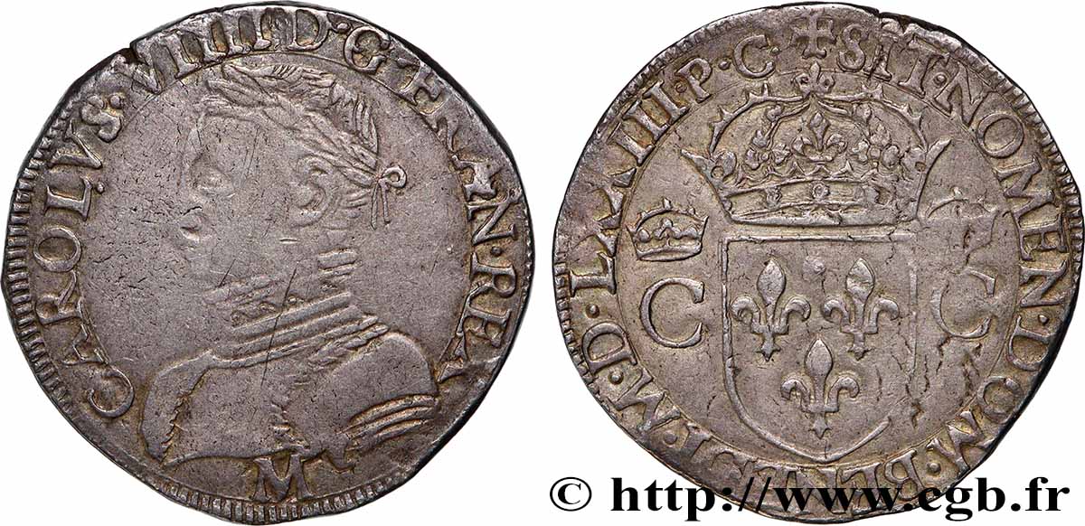 CHARLES IX Teston, 2e type 1573 Toulouse TTB