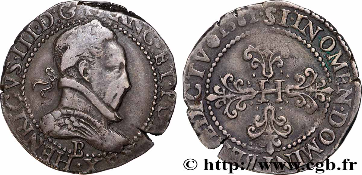 HENRI III Franc au col plat 1581 Rouen TTB