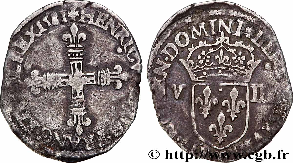 HENRI III Huitième d&nbsp;écu, croix de face 1581 Nantes TTB