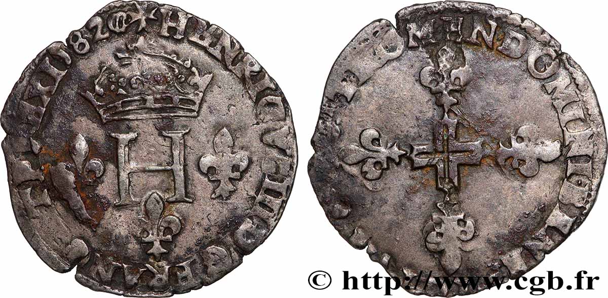 HENRI III Double sol parisis, 2e type 1582 Aix-en-Provence TB+