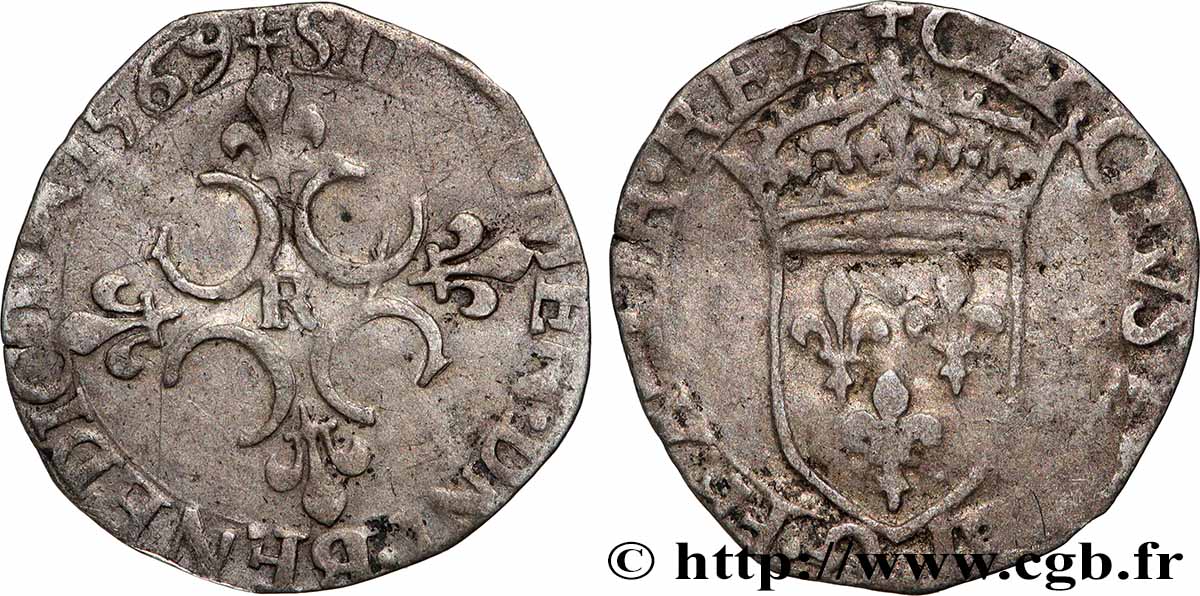 CHARLES IX Sol parisis , 1er type 1569 Saint-André de Villeneuve-lès-Avignon TB+