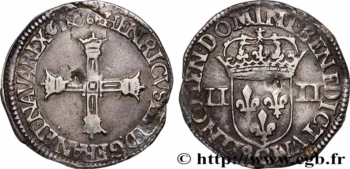 HENRI IV LE GRAND Quart d&nbsp;écu, croix batonnée et couronnée de face 1606 Saint-Lô TTB