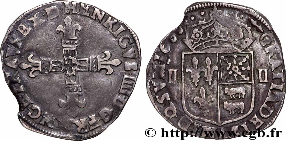 HENRI IV LE GRAND Quart d&nbsp;écu de Béarn 1600 Morlaàs TTB