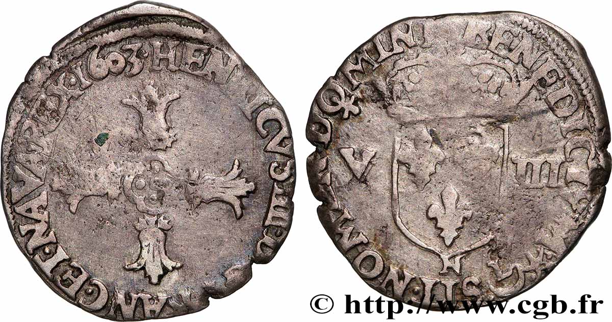HENRI IV LE GRAND Huitième d&nbsp;écu, croix feuillue de face 1603 Montpellier TB+