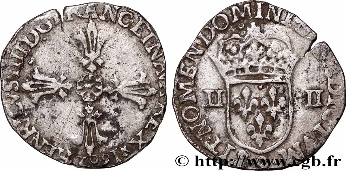 HENRY IV Quart d&nbsp;écu, croix feuillue de face 1602 Rennes XF