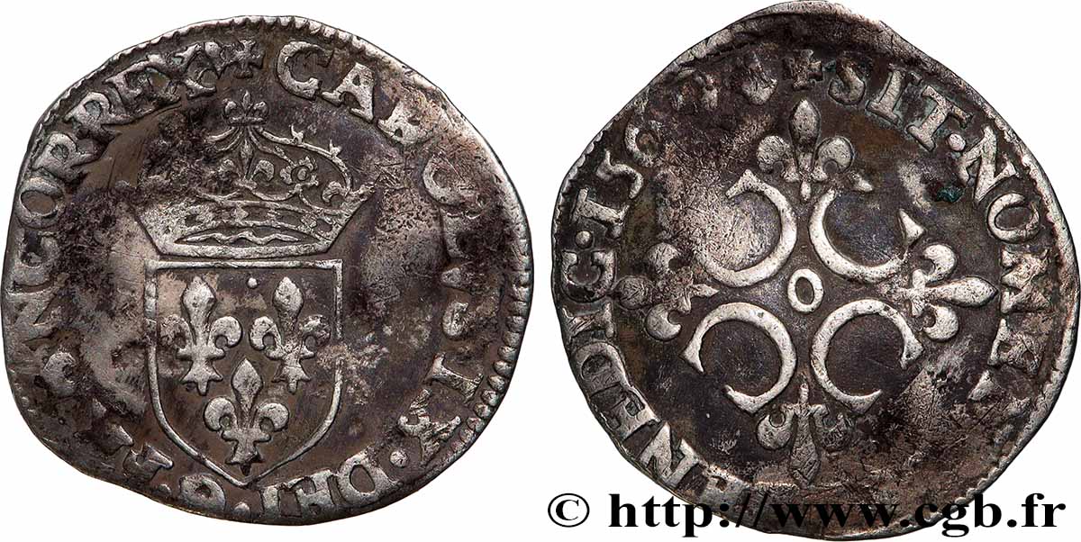 CHARLES IX Sol parisis , 1er type 1569 Riom TB+
