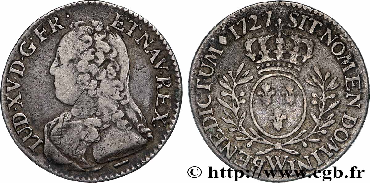 LOUIS XV DIT LE BIEN AIMÉ Cinquième d&nbsp;écu aux branches d&nbsp;olivier, buste habillé 1727 Lille TTB