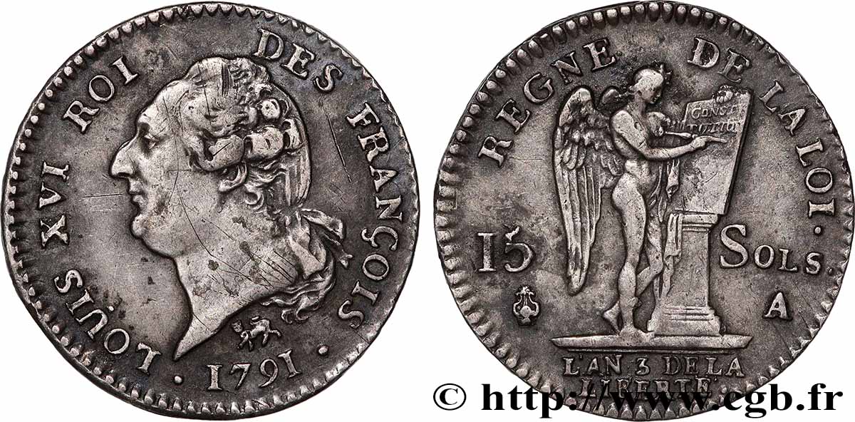 LOUIS XVI 15 sols dit &nbsp;au génie&nbsp;, type FRANÇOIS 1791 Paris q.SPL
